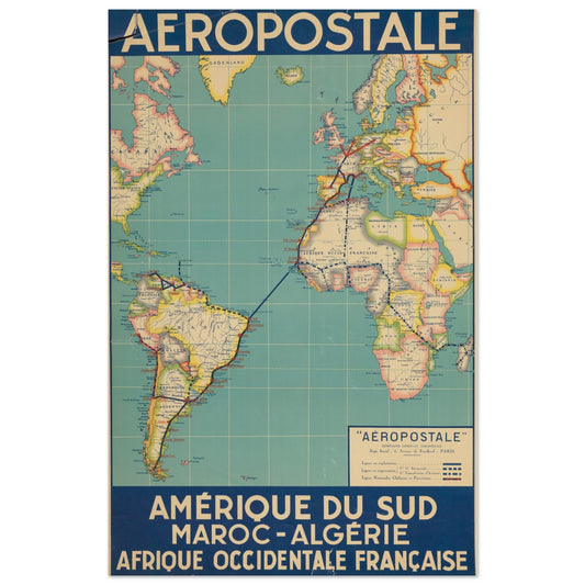 Classic 1950s Air France Aeropostale Aviation Map Travel Poster Default Title